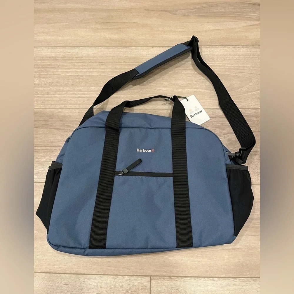 Barbour Arwin Canvas Holdall Duffel Bag Blue Laptop Weekender NEW